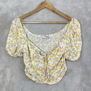 Sophie Rue Floral Puff Sleeve Crop Top Smocked Back Med Coquette Cottagecore